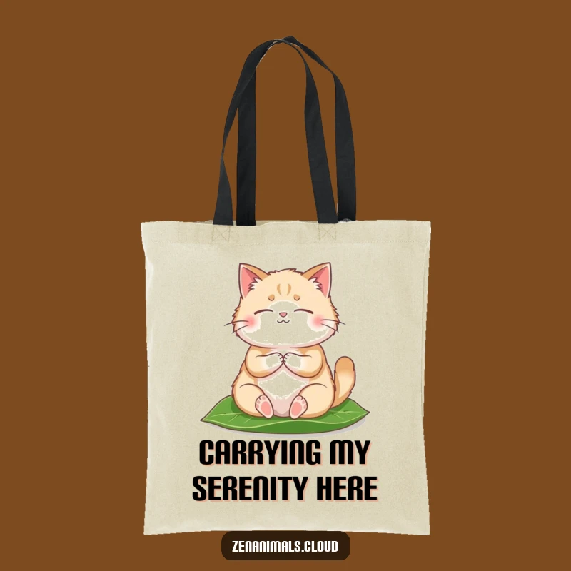 Funny Meditating Cat Tote Bag: Fluffy Zen Kitty Leaf Design, Practical Humorous Gift