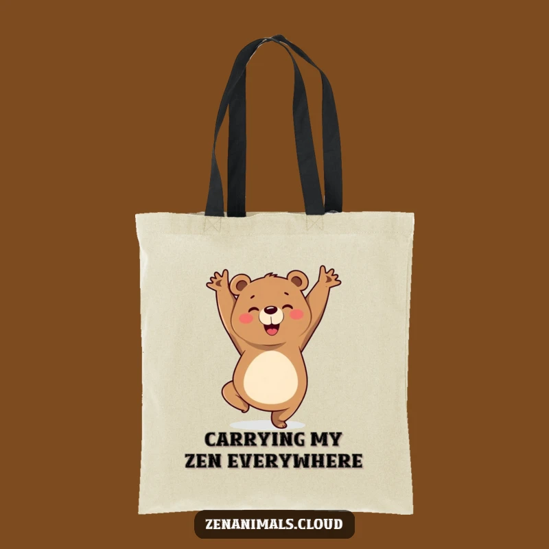 Funny Yoga Bear Tote Bag: Triumphant Pose Bear Carry-All, Practical Funny Gift