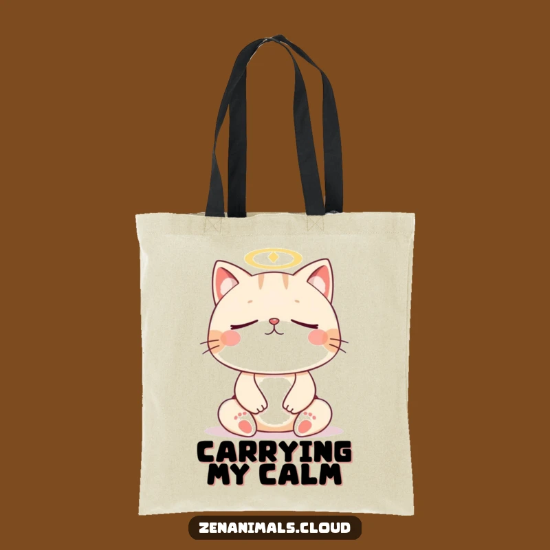 Funny Cat Meditation Tote Bag: Contented Feline Zen Carryall for Peaceful Outings