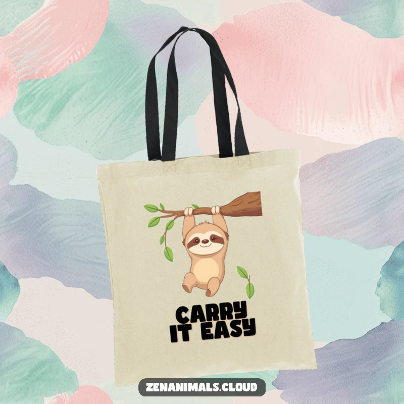 Funny Sloth Tote Bag: Contented sloth hanging upside down from a branch, smiling gently, a relaxed and practical accessory.