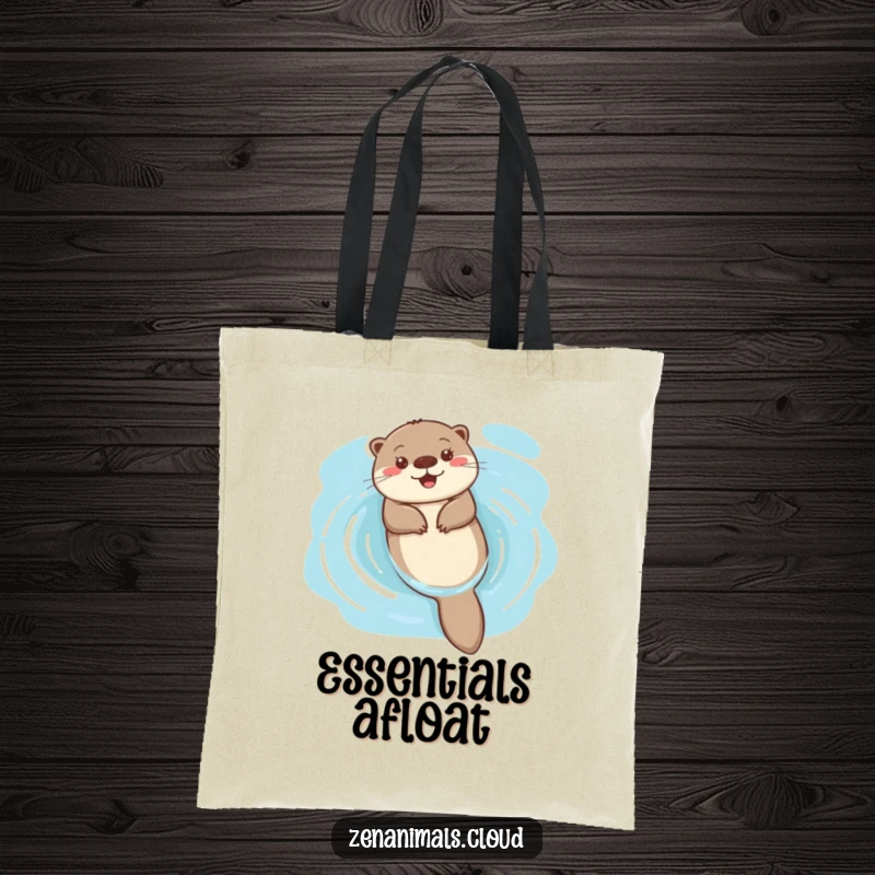 Funny happy otter floating on water on a tote bag, a joyful and serene accessory for everyday.