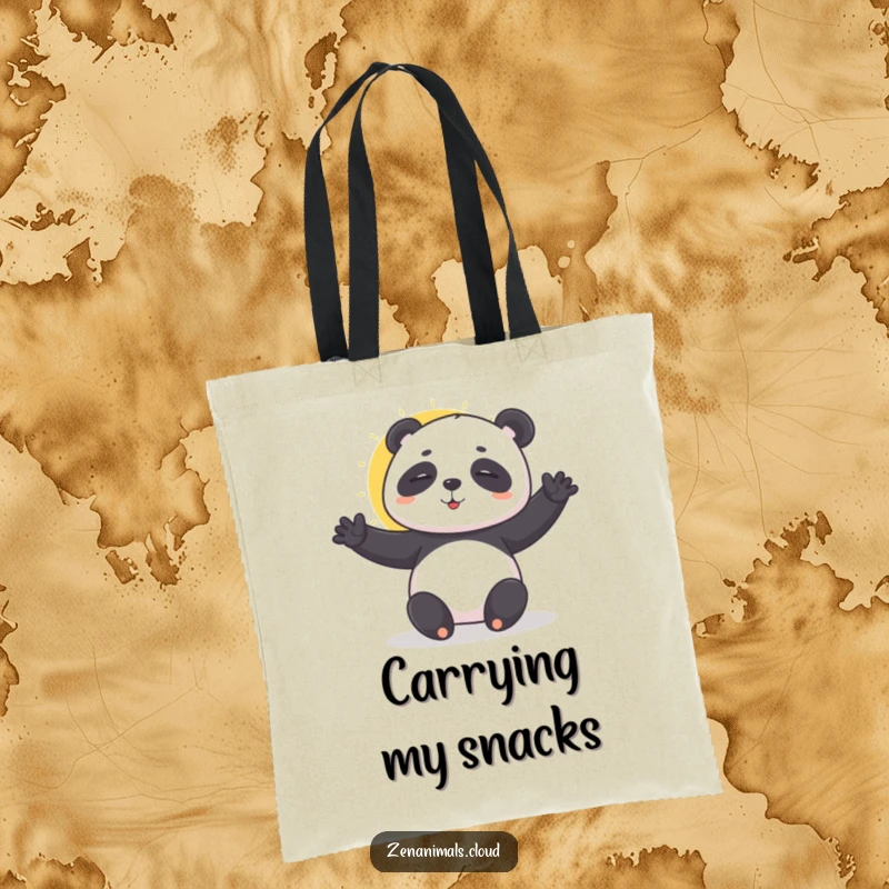 Funny panda doing a sun salutation on a tote bag, a zen and charming carryall accessory.
